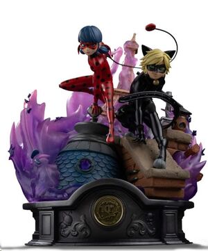 MIRACULOUS 1/10 DELUXE ART SCALE ESTATUA LADY BUG Y CAT NOIR EDICIÓN FIRMADA 23 CM
