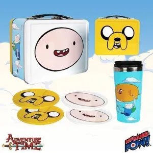 HORA DE AVENTURAS FINN Y JAKE MALETIN HOJALATA + SET 4 POSAVASOS + TAZA VIE