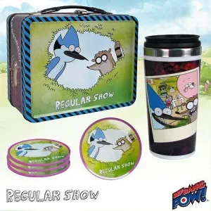 REGULAR SHOW MALETIN DE HOJALATA + SET 4 POSAVASOS + TAZA VIAJE            
