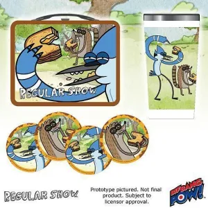 REGULAR SHOW MORDECAI Y RIGBY LAUNCH MALETIN HOJALATA,SET 4 POSAV.,TAZA VIA