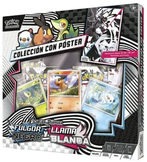 POKEMON JCC ESCARLATA Y PÚRPURA  FULGOR NEGRO Y LLAMA BLANCA CAJA COLECCIÓN CON POSTER