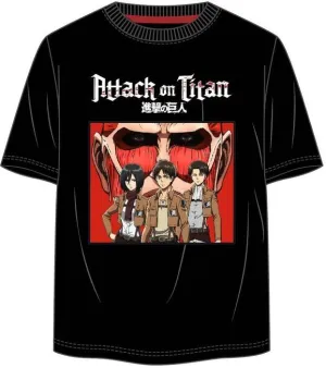 ATAQUE A LOS TITANES CAMISETA NEGRA EREN, LEVI Y MIKASA M