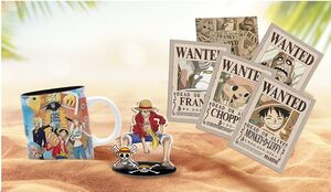 ONE PIECE PACK TAZA, ACRILICO Y POSTAL