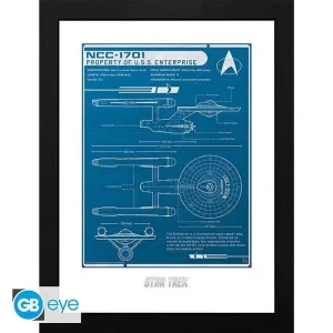 STAR TREK LAMINA ENMARCADA USS ENTERPRISE PLAN 30X40 CM