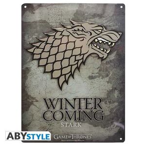 JUEGO DE TRONOS PLACA METAL 28 X 38 CM WINTER IS COMING STARK              