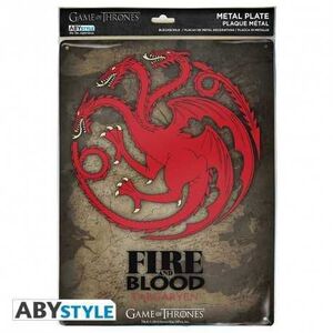 JUEGO DE TRONOS PLACA METAL 28 X 38 CM FIRE AND BLOOD TARGARYEN            