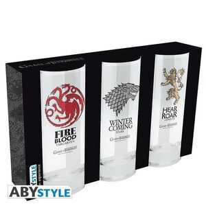 JUEGO DE TRONOS SET 3 VASOS 29 CL STARK / TARGARYEN / LANNISTER            