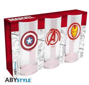 LOS VENGADORES SET 3 VASOS 29 CL CAPITAN AMERICA / IRON MAN / LOGO         