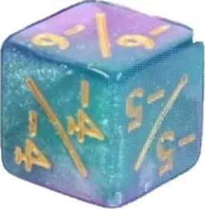 DADO D6 MODIFICADOR NEGATIVO AZUL ROSA BRILLANTE