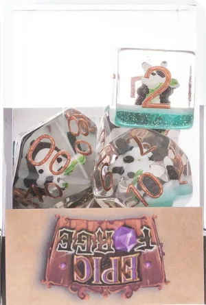 JUEGO DE 7 DADOS MULTIFORMATO PANDA DE RESINA GAMA INSERT EN CAJA