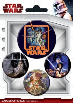 STAR WARS CHAPAS PACK DE 4 VINTAGE #1                                      