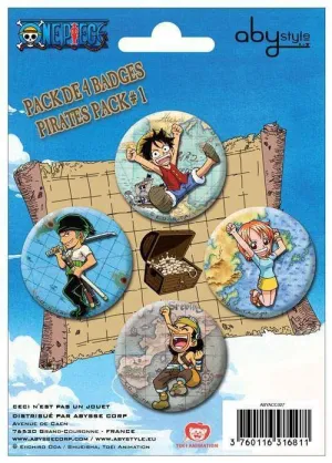 ONE PIECE CHAPAS PACK DE 4 PIRATES PACK #1                                 