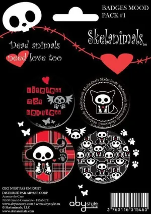 SKELANIMALS CHAPAS PACK DE 4 MOOD PACK #1                                  