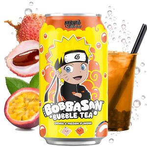 REFRESCO BOBBASAN BUBBLE TEA SABOR FRUTA DE LA PASIÓN Y LYCHEE EDICIÓN NARUTO 320ML