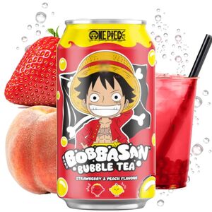 REFRESCO BOBBASAN BUBBLE TEA SABOR FRESA Y MELOCOTÓN EDICIÓN LUFFY DE ONE PIECE 320ML