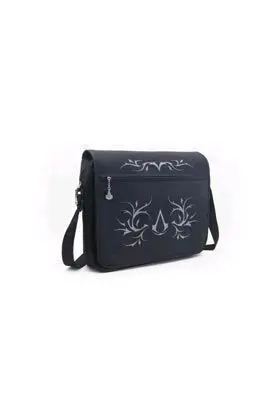 ASSASSINS CREED BOLSA BANDOLERA NEGRA DISEÑO BLASON LOGO                   