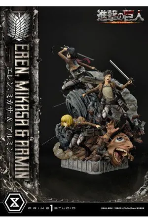 ATAQUE A LOS TITANES ULTIMATE PREMIUM MASTERLINE ESTATUA EREN, MIKASA, & ARMIN 72 CM