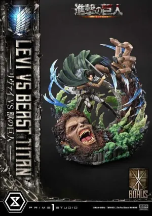 ATAQUE A LOS TITANES ESTATUA ULTIMATE PREMIUM MASTERLINE SERIES 1/4 LEVI VS BEAST TITAN BONUS VERSION 73 CM