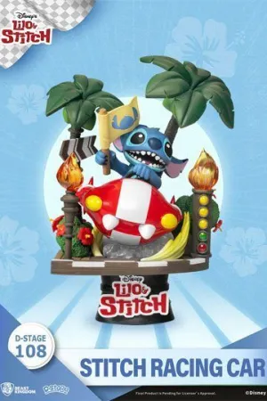 LILO & STITCH DIORAMA PVC D-STAGE STITCH RACING CAR CLOSED BOX VERSION 15 CM