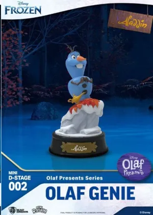 FROZEN EL REINO DEL HIELO ESTATUA PVC MINI DIORAMA STAGE OLAF PRESENTS OLAF GENIE 12 CM