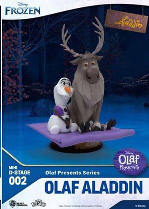 FROZEN EL REINO DEL HIELO ESTATUA PVC MINI DIORAMA STAGE OLAF PRESENTS OLAF ALADDIN 12 CM