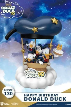 DISNEY DIORAMA PVC D-STAGE PATO DONALD 90º-FELIZ CUMPLEAÑOS 14 CM