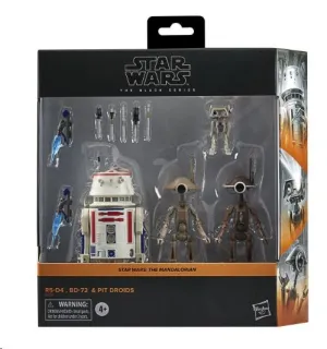 STAR WARS THE MANDALORIAN THE BLACK SERIES SET 4 FIGURAS R5-D4, BD-72 & PIT DROIDS 15 CM