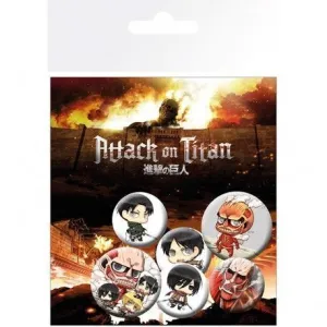 ATAQUE A LOS TITANES PAQUETE DE CHAPAS PERSONAJES CHIBI