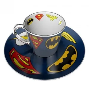 DC COMICS JUEGO DE PLATO Y TAZA CON ESPEJO LOGO