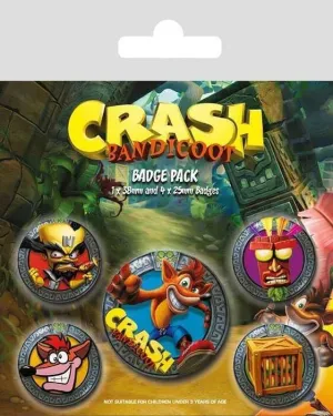CRASH BANDICOOT PACK 5 CHAPAS POP OUT                                      