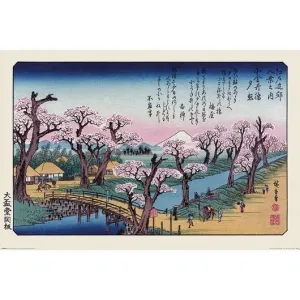 POSTER HIROSHIGE MOUNT FUJI KOGANEI BRIDGE 61 X 91 CM