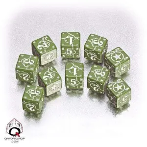 DADOS Q-WORKSHOP SET DE 10D6: BATTLE USA GREEN-WHITE