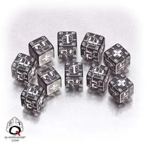 DADOS Q-WORKSHOP SET DE 10D6: BATTLE GERMAN BLACK-WHITE