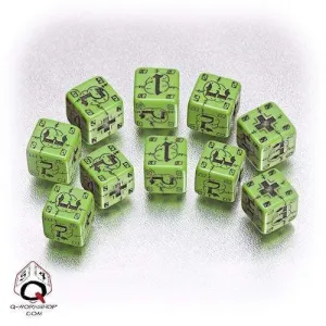DADOS Q-WORKSHOP SET DE 10D6: BATTLE GERMAN GREEN-BLACK