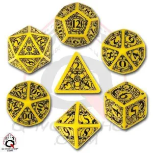DADOS Q-WORKSHOP SET DE 7: STEAMPUNK YELLOW-BLACK