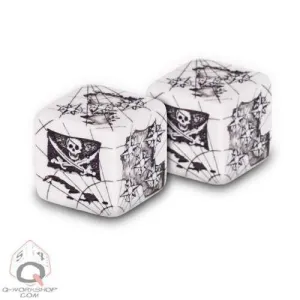 DADOS Q-WORKSHOP SET DE 2D6: PIRATAS WHITE-BLACK + BOLSA