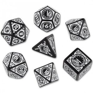 DADOS Q-WORKSHOP SET DE 7: BLACK / WHITE STEAMPUNK CLOCKWORK