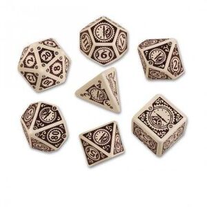 DADOS Q-WORKSHOP SET DE 7: BEIGE / BROWN STEAMPUNK CLOCKWORK