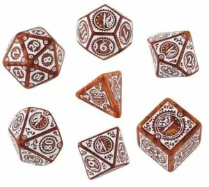 DADOS Q-WORKSHOP SET DE 7: CARAMEL / WHITE STEAMPUNK CLOCKWORK