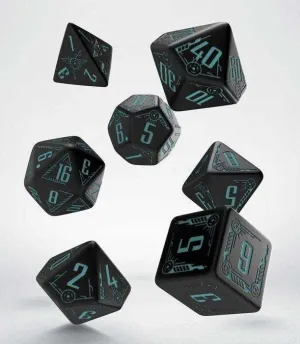 DADOS Q-WORKSHOP SET DE 7:GALACTIC DICE SET NEGRO & AZUL