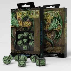 DADOS Q-WORKSHOP SET DE 7 CELTIC 3D REVISED NEGRO Y VERDE