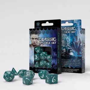 DADOS Q-WORKSHOP SET DE 7 CLASSIC RPG STORMY Y BLANCO