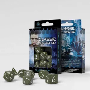 DADOS Q-WORKSHOP SET DE 7 CLASSIC RPG OLIVA Y BLANCO