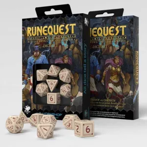 DADOS Q-WORKSHOP SET DE 7: RUNEQUEST BEIGE & BURGUNDY (BEIS / BORGOÑA)