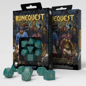 DADOS Q-WORKSHOP SET DE 7: RUNEQUEST TURQUOISE & GOLD (TURQUESA / DORADO)