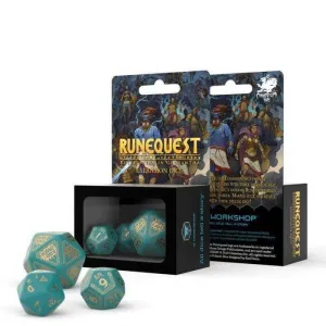 DADOS Q-WORKSHOP SET DE 3 RUNEQUEST TURQUESA Y DORADO