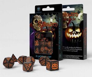 DADOS Q-WORKSHOP SET DE 7 HALLOWEEN NEGRO Y NARANJA