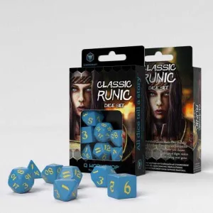 DADOS Q-WORKSHOP SET DE 7 CLASSIC RPG RUNIC AZUL Y AMARILLO