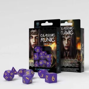 DADOS Q-WORKSHOP SET DE 7 CLASSIC RPG RUNIC VIOLETA Y AMARILLO