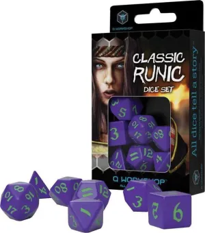 DADOS Q-WORKSHOP SET DE 7 CLASSIC RPG RUNIC VIOLETA Y VERDE